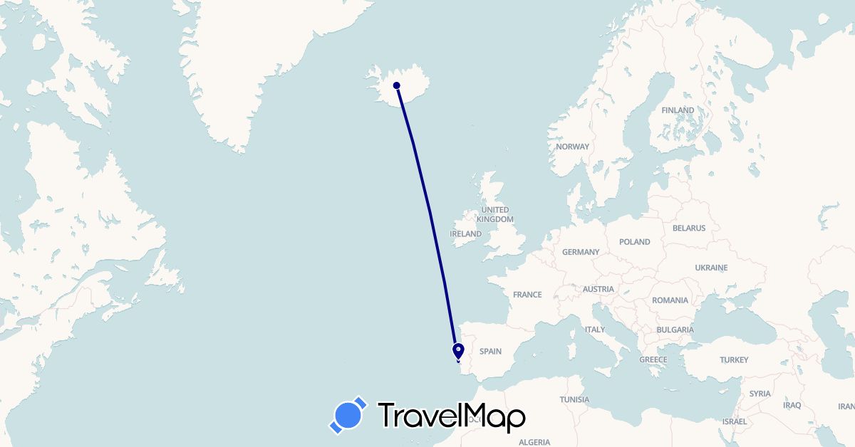 TravelMap itinerary: driving in Iceland, Portugal (Europe)